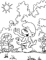 A coloring page of the smurfs